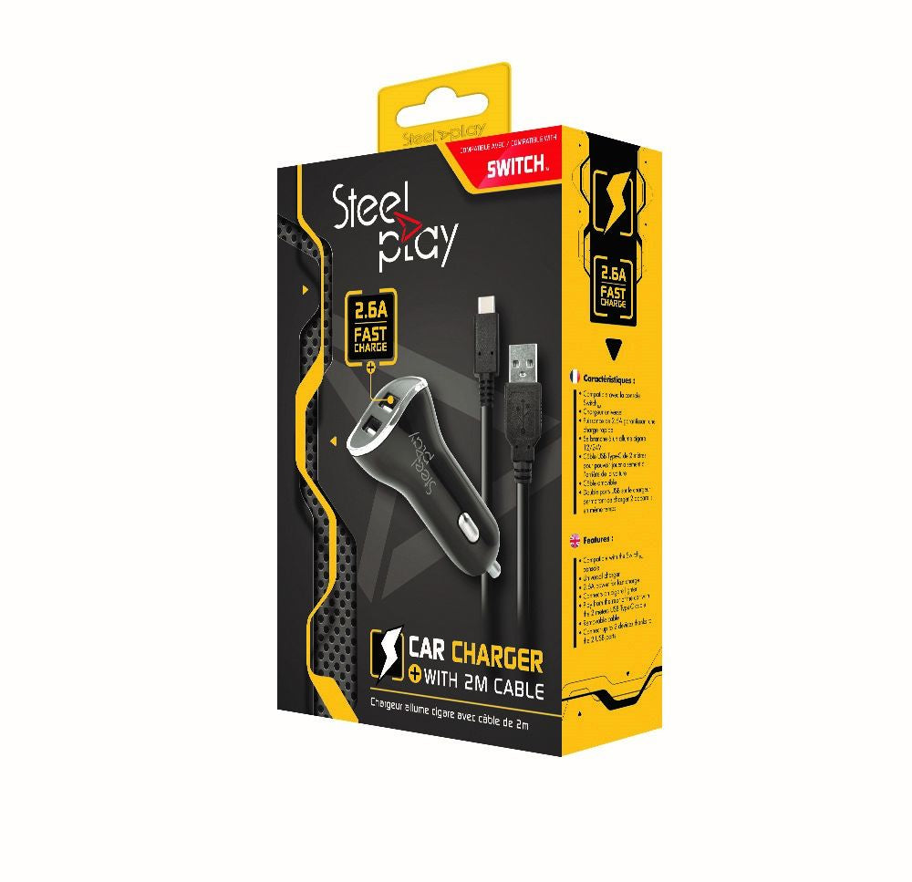 LEXIP X STEELPLAY Chargeur Voiture Aallume-Cigare 2 Ports USB SWITCH + Cable de Recharge 2m