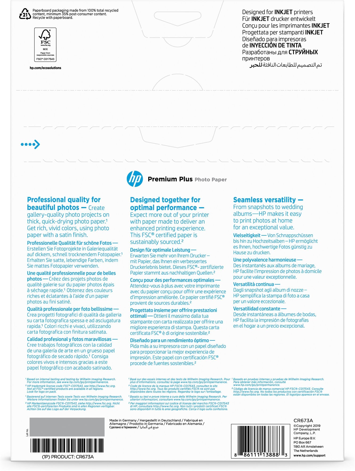 HP original Premium Plus Semi-gloss Photo Paper white 300g/m2 A4 20 sheets 1-pack