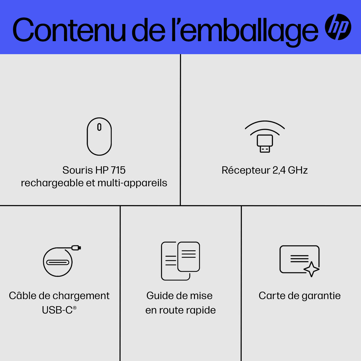 Souris sans fil HP 715 - récepteur USB + Bluetooth noir (6E6F0AA)