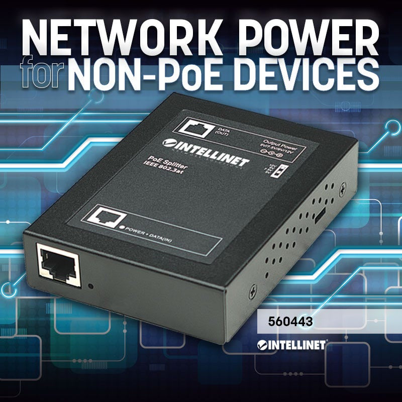Intellinet 560443 séparateur voix-données Connexion Ethernet, supportant l'alimentation via ce port (PoE) Noir