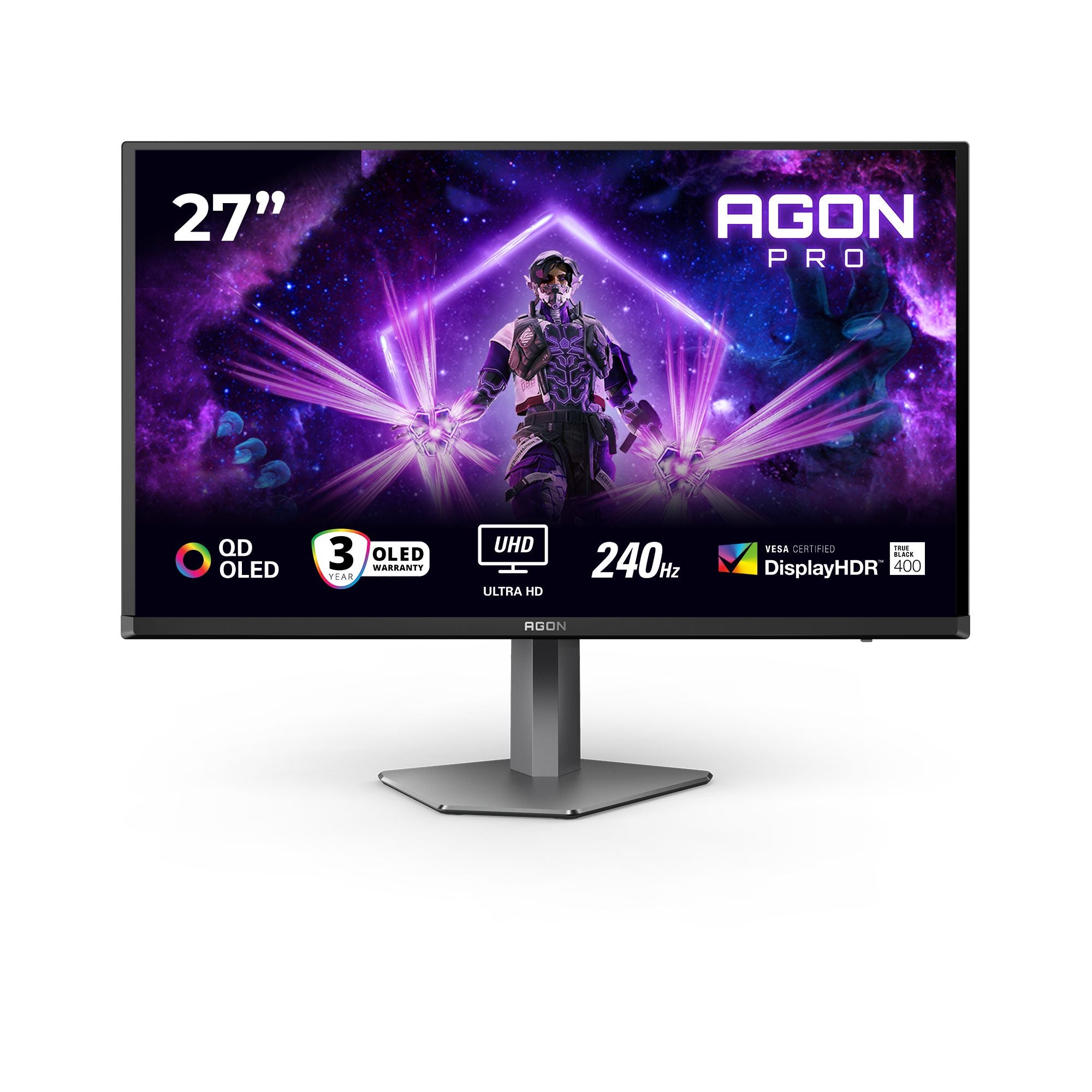 AOC AG276UZD 27p QD - OLED UHD 240Hz 0.03ms HDMI2.1x2 DP2.1 USB3.2x2 Speakers Pivot