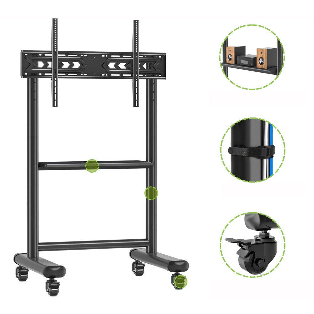 Techly ICA-TR533BK Support TV mobile 60-86” jusqu'a 68kg étagere AV réglable