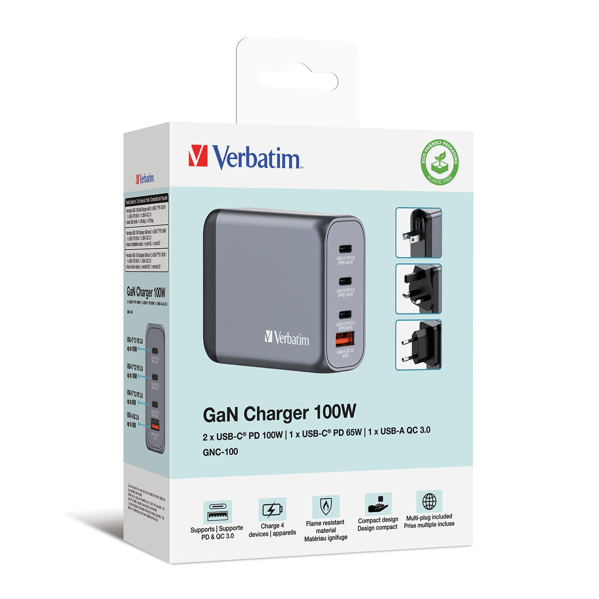 GNC-100 GaN Charger 4 Port 100W USB A/C