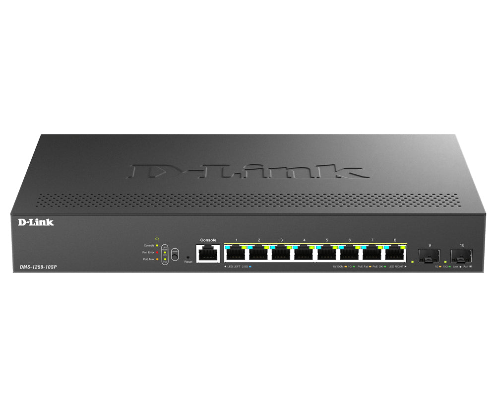 D-LINK Smart+ L2+ 8 ports 2.5 GbE PoE+ and 2 ports 10 GbE SFP+ - Budget PoE 240 W