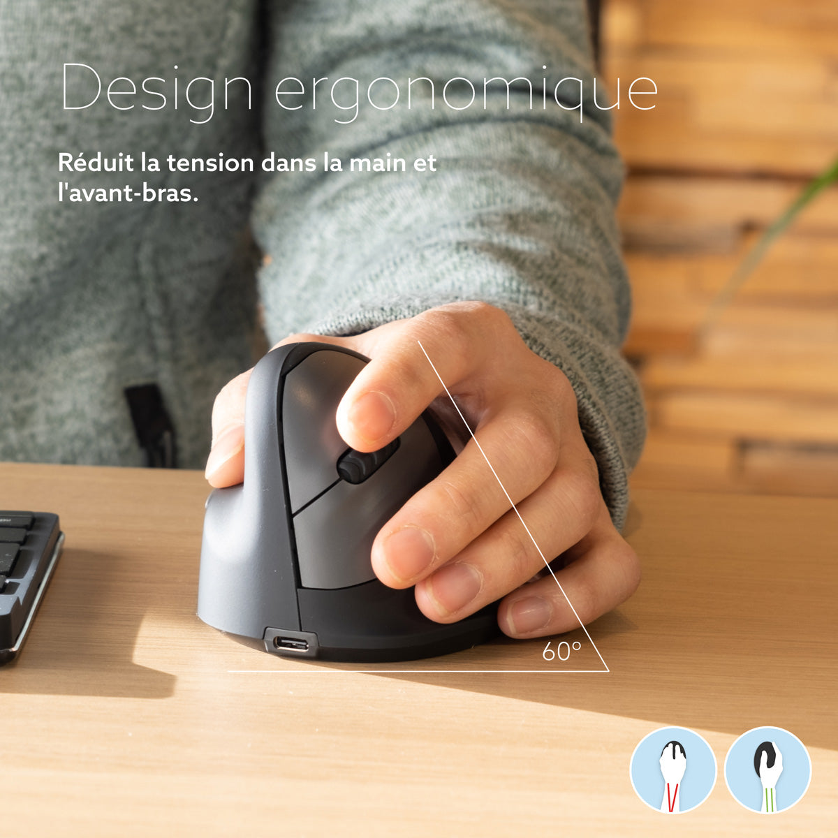 R-GO TOOLS Souris HE Break, gaucher, Bluetooth, M noire