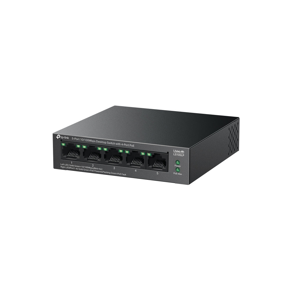 TP-Link LiteWave LS105P Non-géré Fast Ethernet (10/100) Connexion Ethernet, supportant l'alimentation via ce port (PoE) Noir