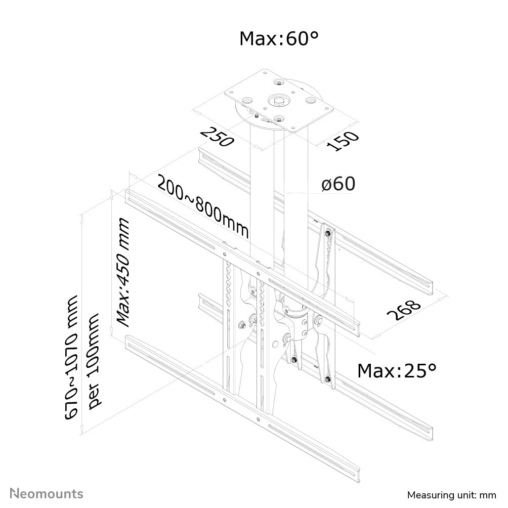 NEOMOUNTS PLASMA-C100D Support de plafond pour double écran 37-75p - h 67-107 cm