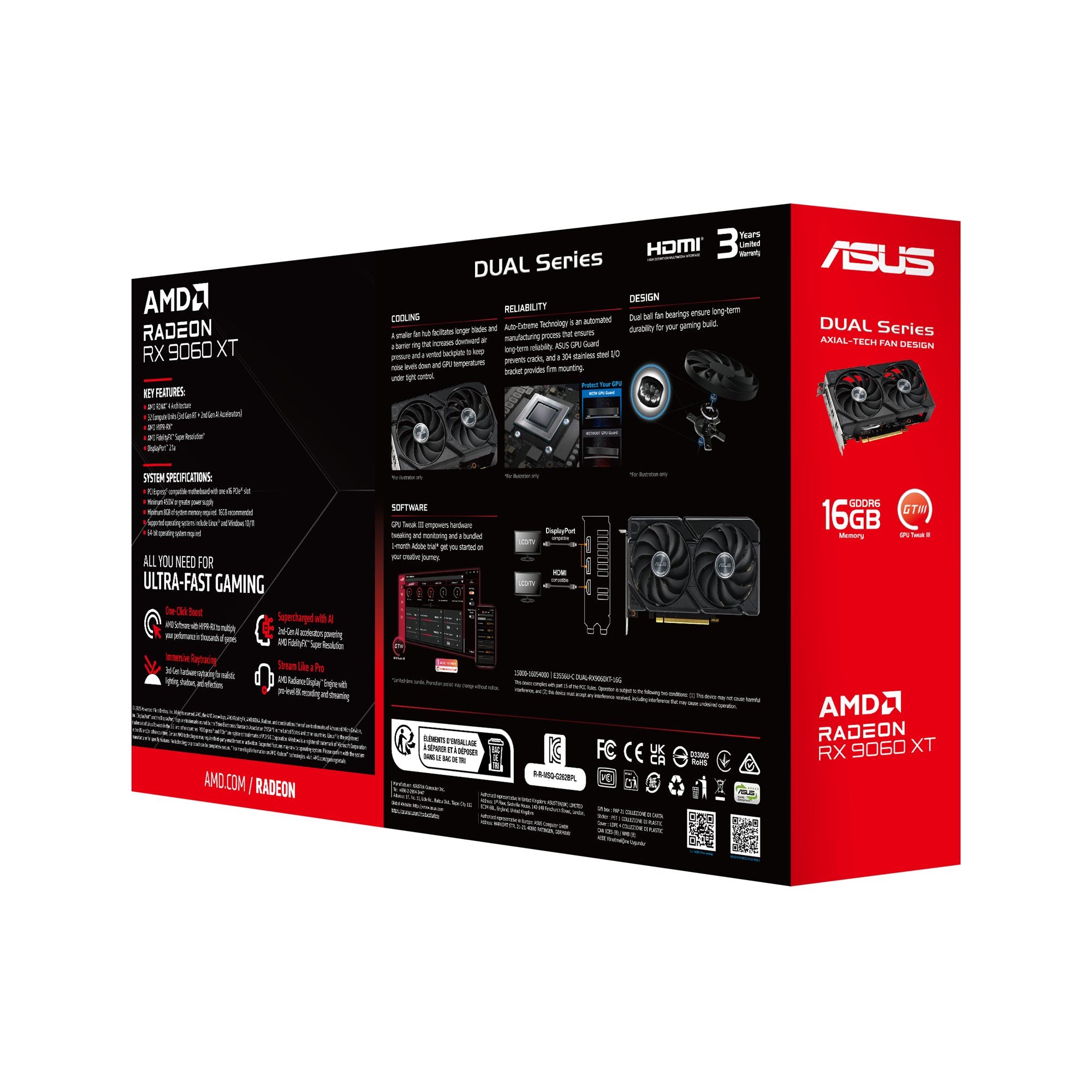 ASUS DUAL RX 9060 XT 16Go GDDR6 2xDP 1xHDMI
