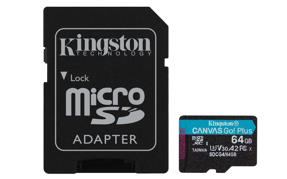 KINGSTON 64Go microSDXC Canvas Go Plus Gen4 200Mo/s A2 U3 V30 Card + Adapter