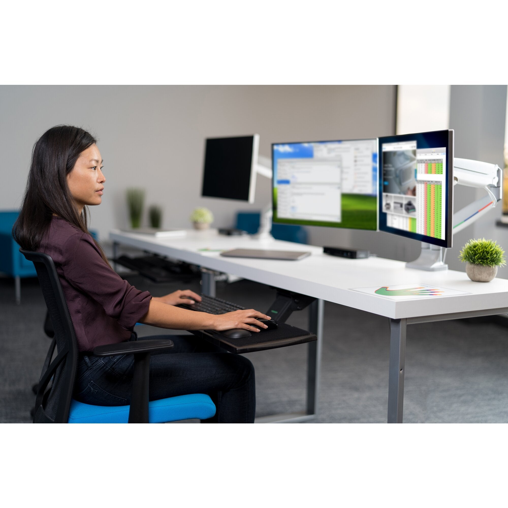 One-touch Height Adjust dual monitor arm