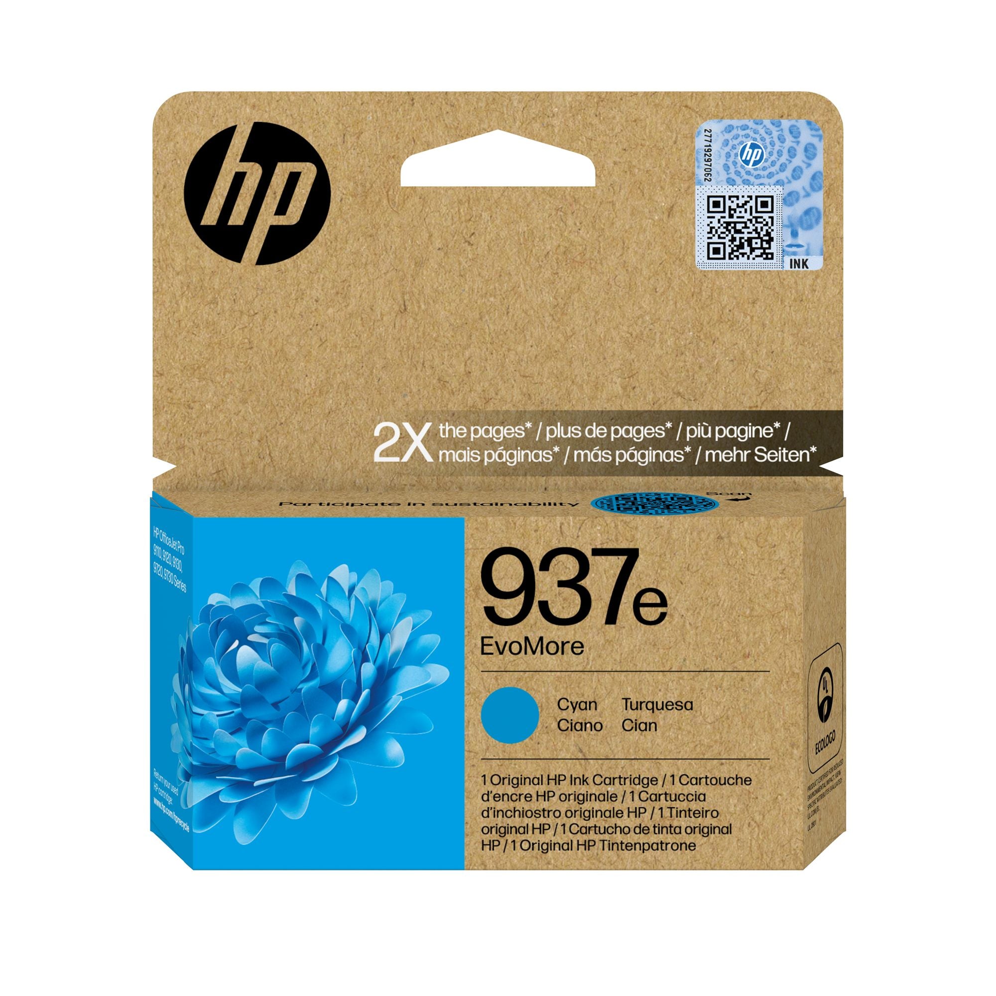 HP 937e EvoMore Cyan Original Ink Cartridge cartouche d'encre 1 piece(s) Rendement élevé (XL)