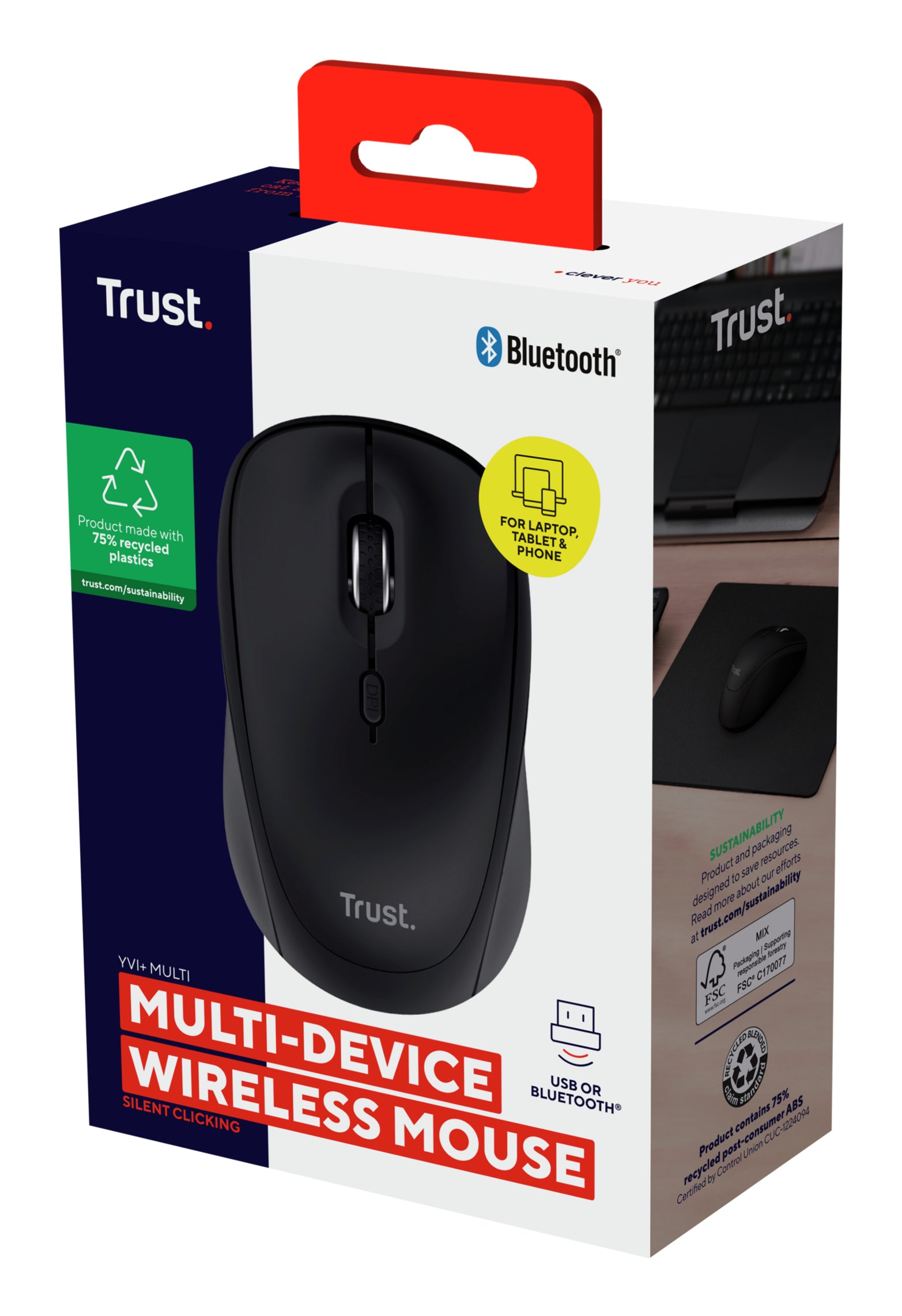 TRUST Souris sans fil compacte YVI+ Multi-connexion Bluetooth + 24 Ghz - Noire