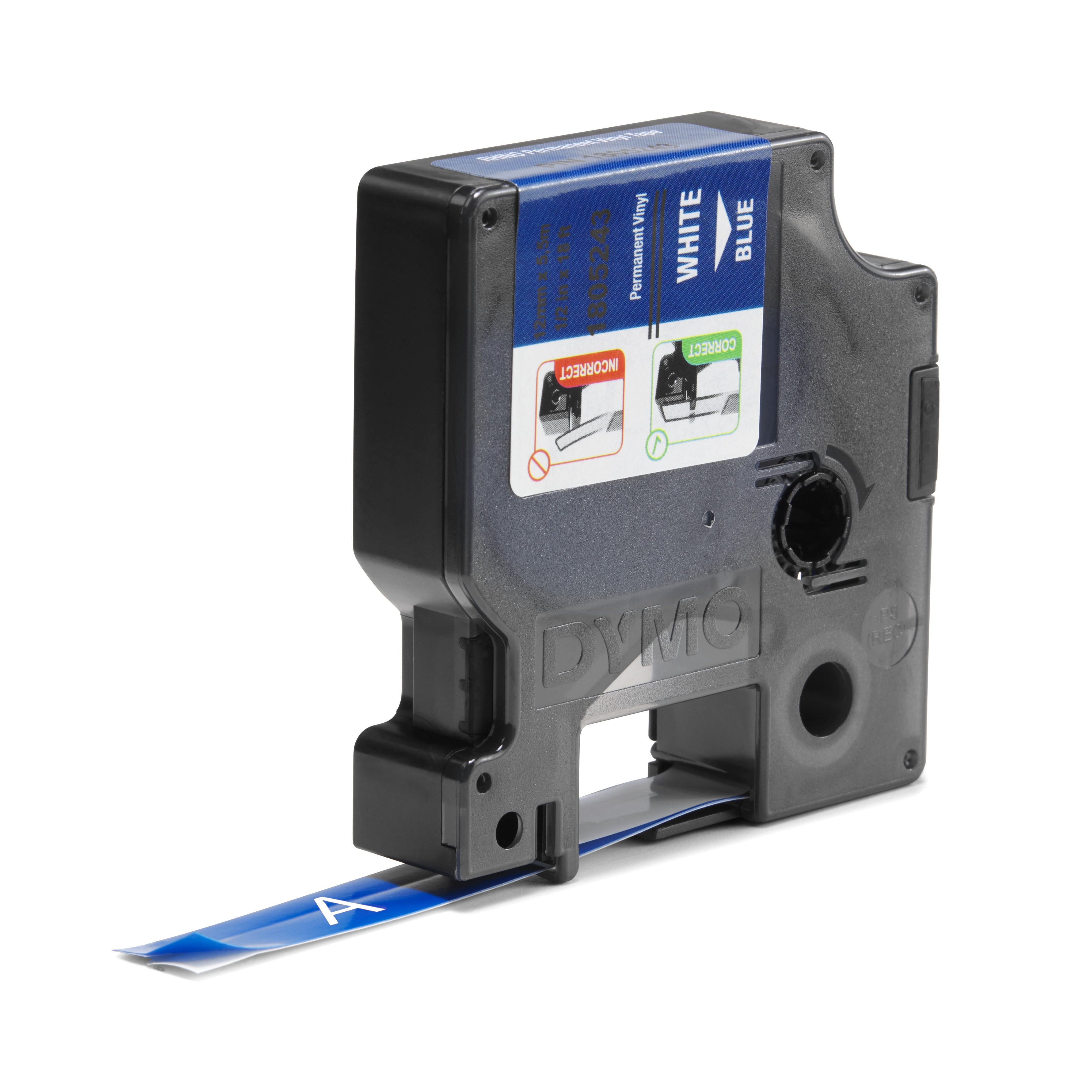 DYMO Etiquette industrielle vinyle blanc sur bleu 12 mm x 5,