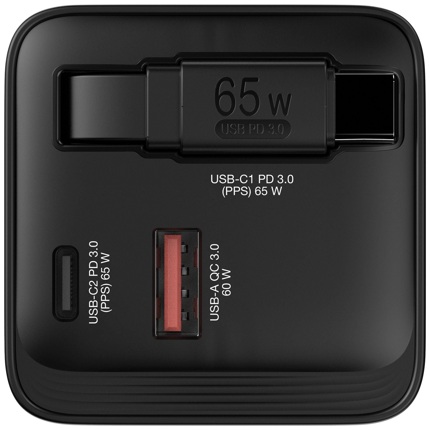 VERBATIM GAN CHARGER 65W 2 PORT RETR CABLE US/EU/UK ADP WCF (P)