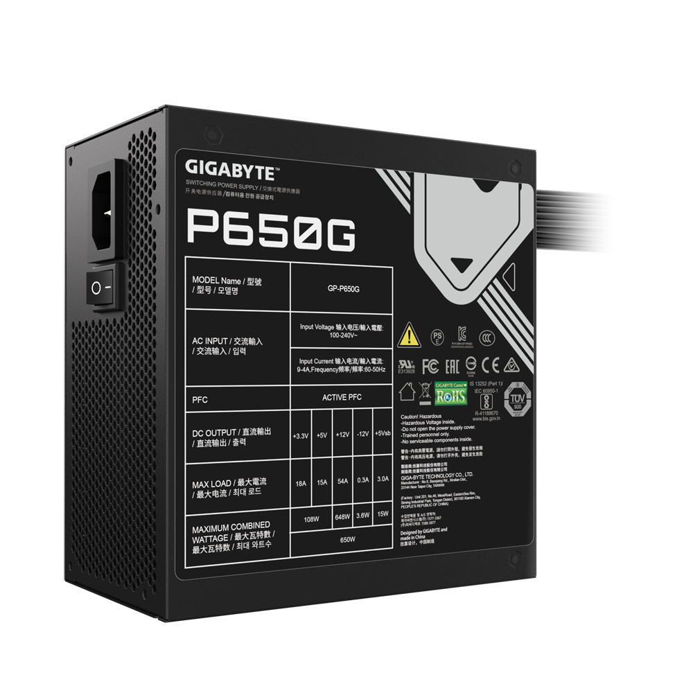 Gigabyte GP-P650G unité d'alimentation d'énergie 650 W 20+4 pin ATX ATX Noir