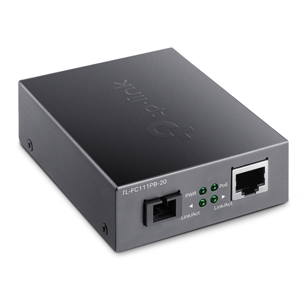TP-LINK 10/100 Mbps RJ45 to 100 Mbps Single-mode SC WDM Bi-Directional Fiber Converter With 1-Port PoE