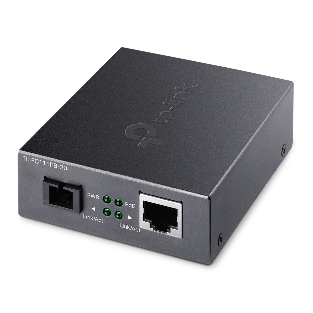 TP-LINK 10/100 Mbps RJ45 to 100 Mbps Single-mode SC WDM Bi-Directional Fiber Converter With 1-Port PoE