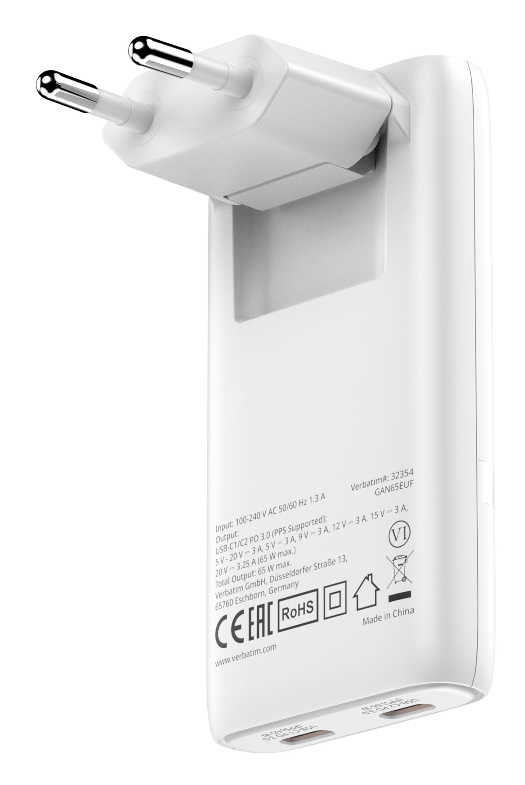 Fold ´n´ Go GaN Charger 65W EU plug Whit