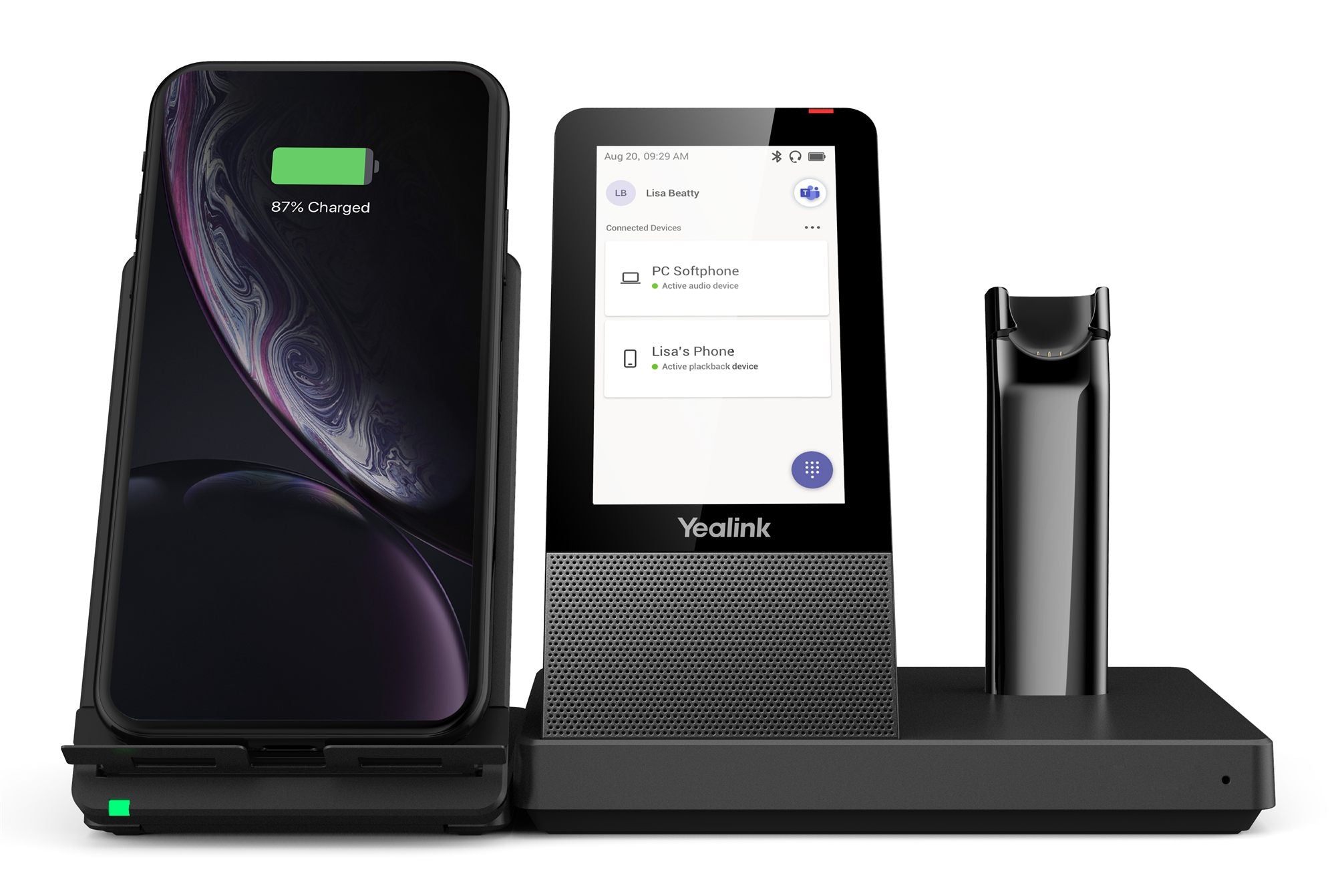 Yealink WH67 Teams Sans fil Crochets auriculaires, Arceau, Minerve Bureau/Centre d'appels Bluetooth Socle de chargement Noir