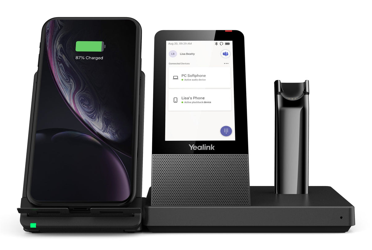 Yealink WH67 Teams Sans fil Crochets auriculaires, Arceau, Minerve Bureau/Centre d'appels Bluetooth Socle de chargement Noir