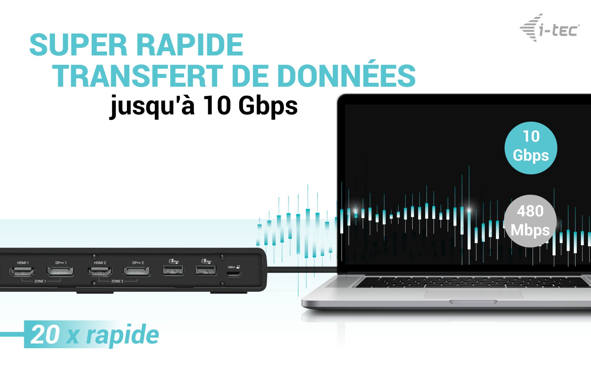 I-TEC USB 3.0/USB-C/Thunderbolt 3 Dualdock 1x5K 2x4K 60Hz 2xDP 2xHDMI 1xGLAN 4xUSB 3.2 2xUSB-C 3.2 Gen.2 1xAudio/Mic Jack PD 100W KL