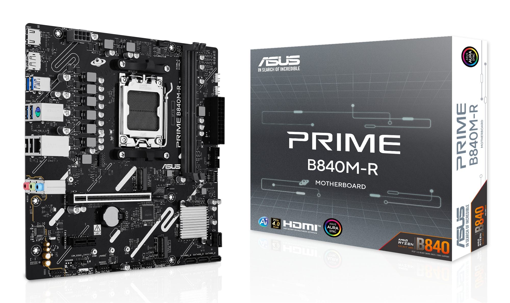 ASUS B840 AMD mATX motherboard DDR5 1xHDMI 1xDisplayPort 1xPCIe 4.0 2xM.2
