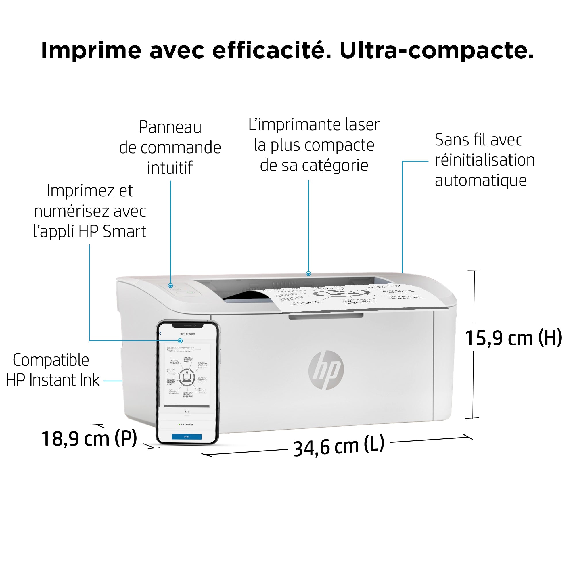 HP LaserJet M110w Printer Mono B/W laser A4/Letter 600x600dpi 20ppm capacity 150 sheets USB 2.0 Wi-Fi Bluetooth LE