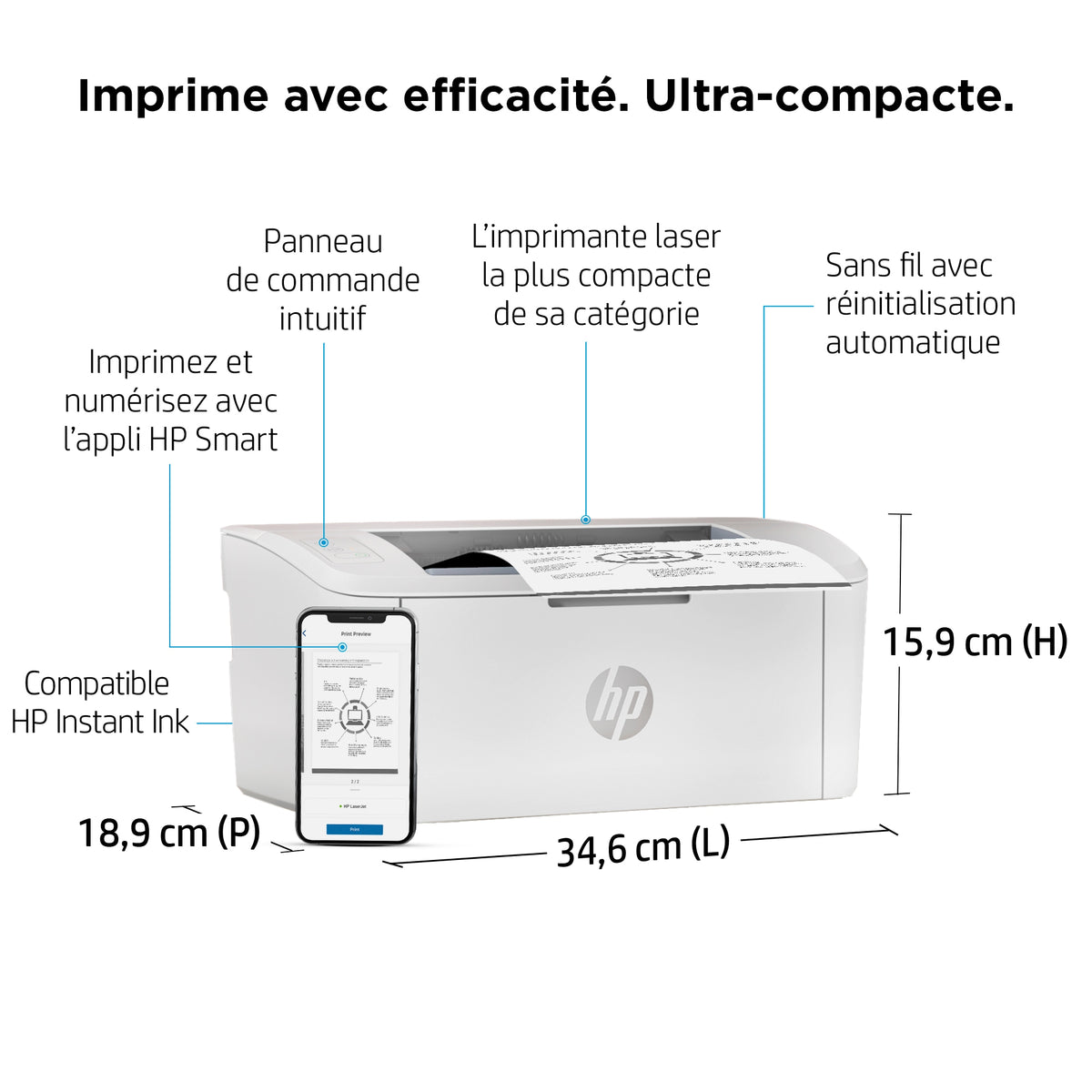 HP LaserJet M110w Printer Mono B/W laser A4/Letter 600x600dpi 20ppm capacity 150 sheets USB 2.0 Wi-Fi Bluetooth LE