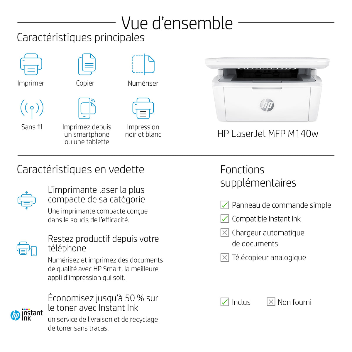 HP LaserJet MFP M140w MFP Mono B/W laser A4 210x297mm A4 20ppmcopy 20ppmprint 150 sheets USB 2.0 Wi-Fi Bluetooth