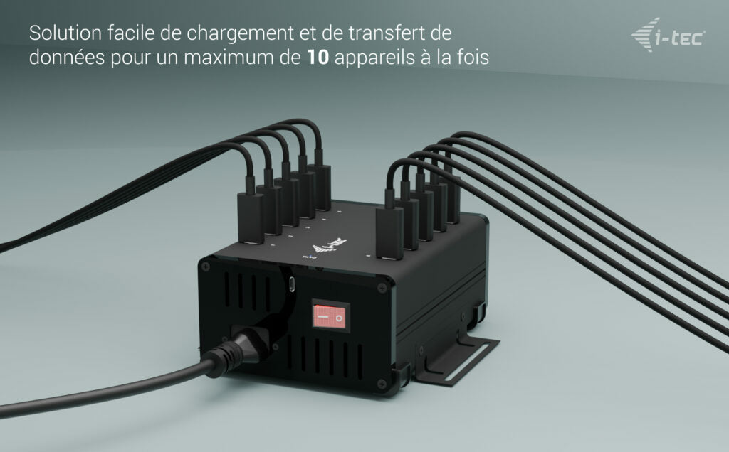 I-TEC USB-C/USB-A Metal Charging+Data HUB 15W per port 10x USB-C integrated power adapter 180W