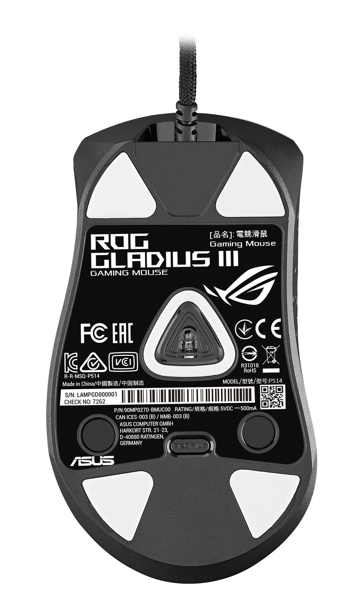 ASUS ROG Gladius III souris Gaming Droitier USB Type-A Optique 19000 DPI