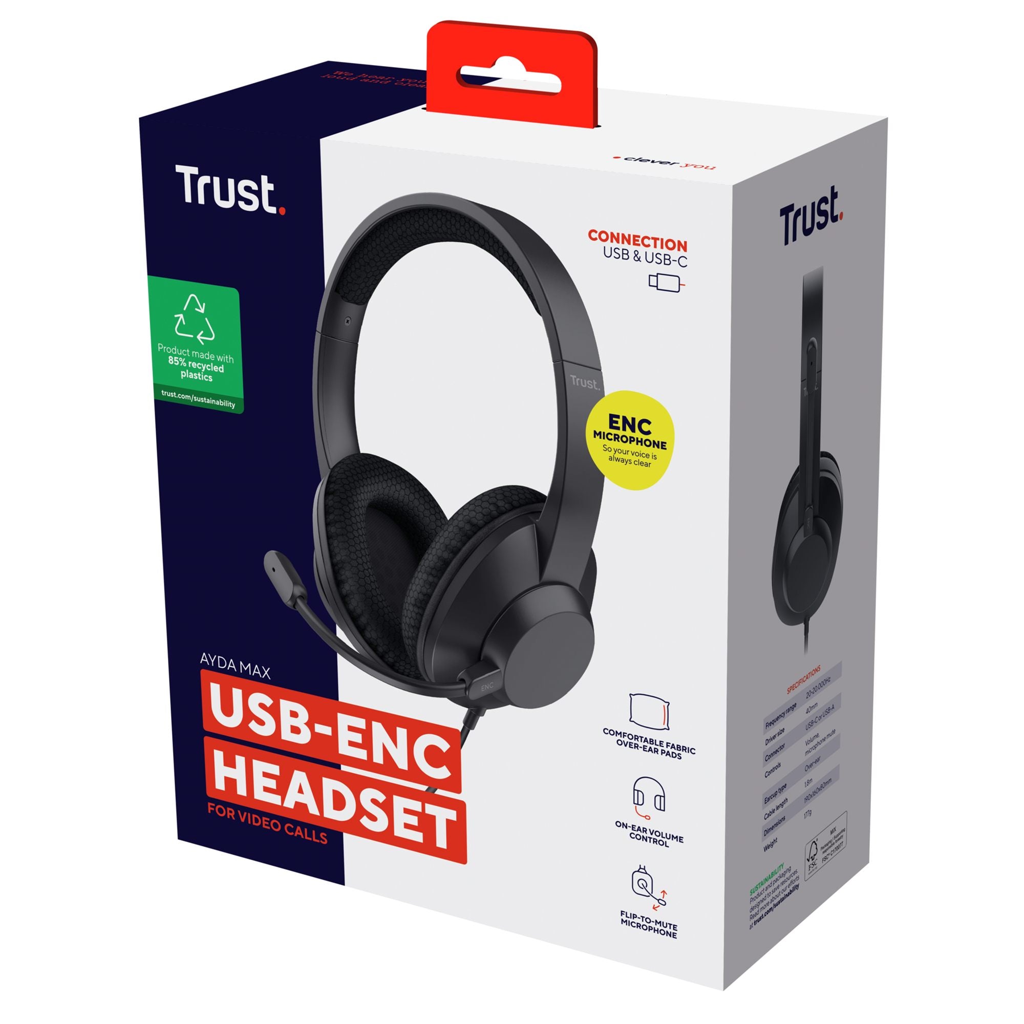 TRUST Casque-micro AYDA MAX ENC pour ordinateur USB