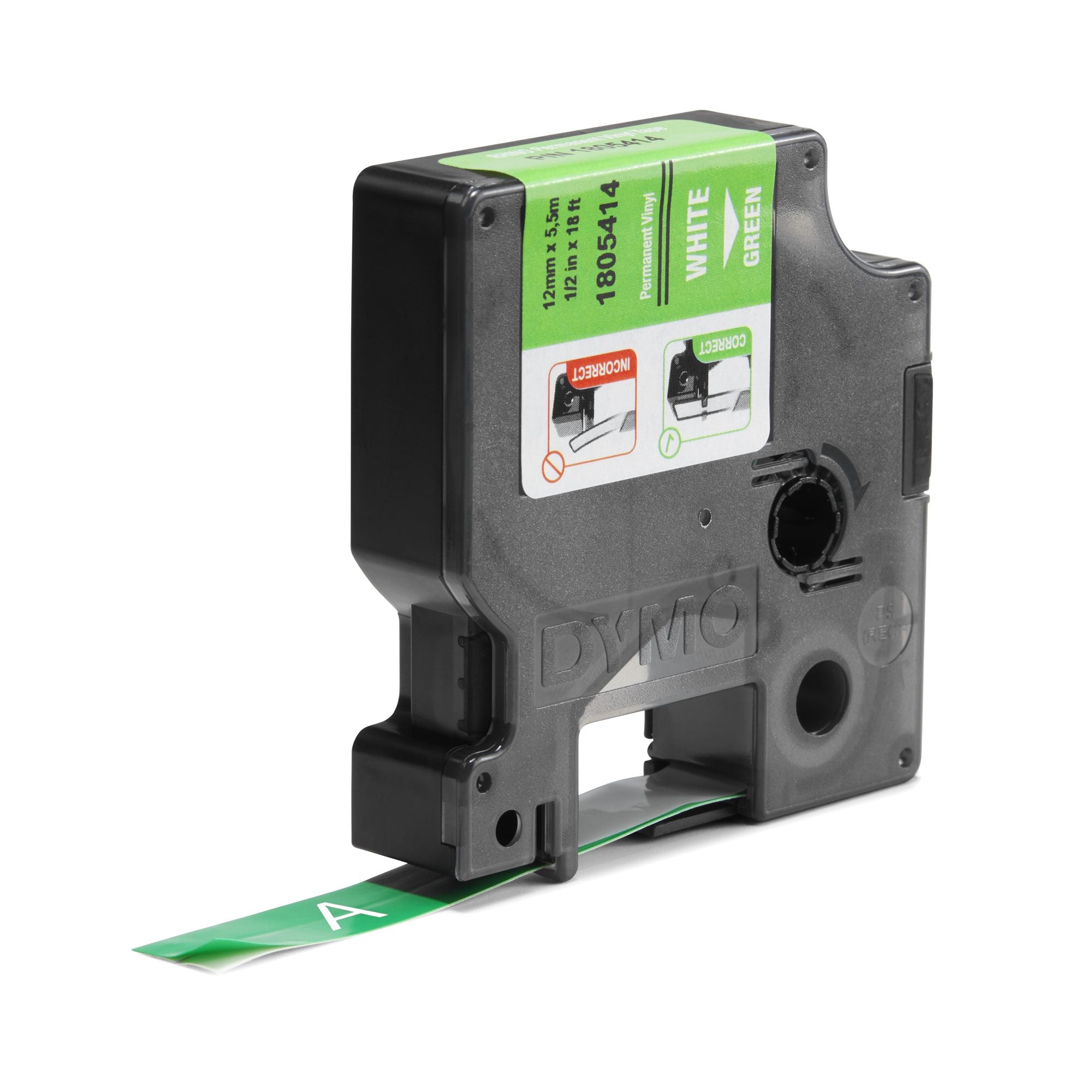 DYMO Etiquette industrielle vinyle blanc sur vert 12 mm x 5,