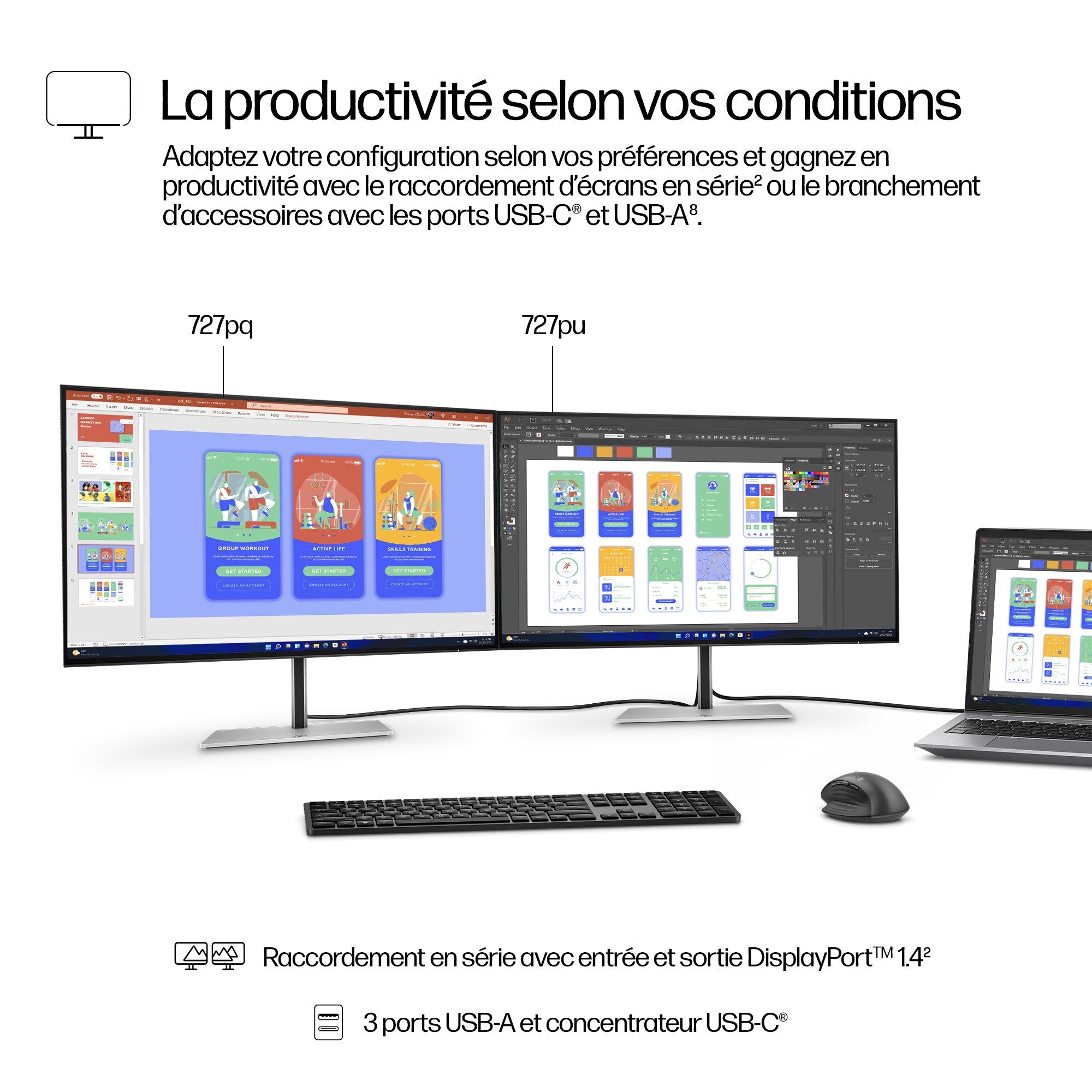 HP Écran  Series 7 Pro - 727pq QHD 27p 2560 x 1440 HDMI DP 3/3/0