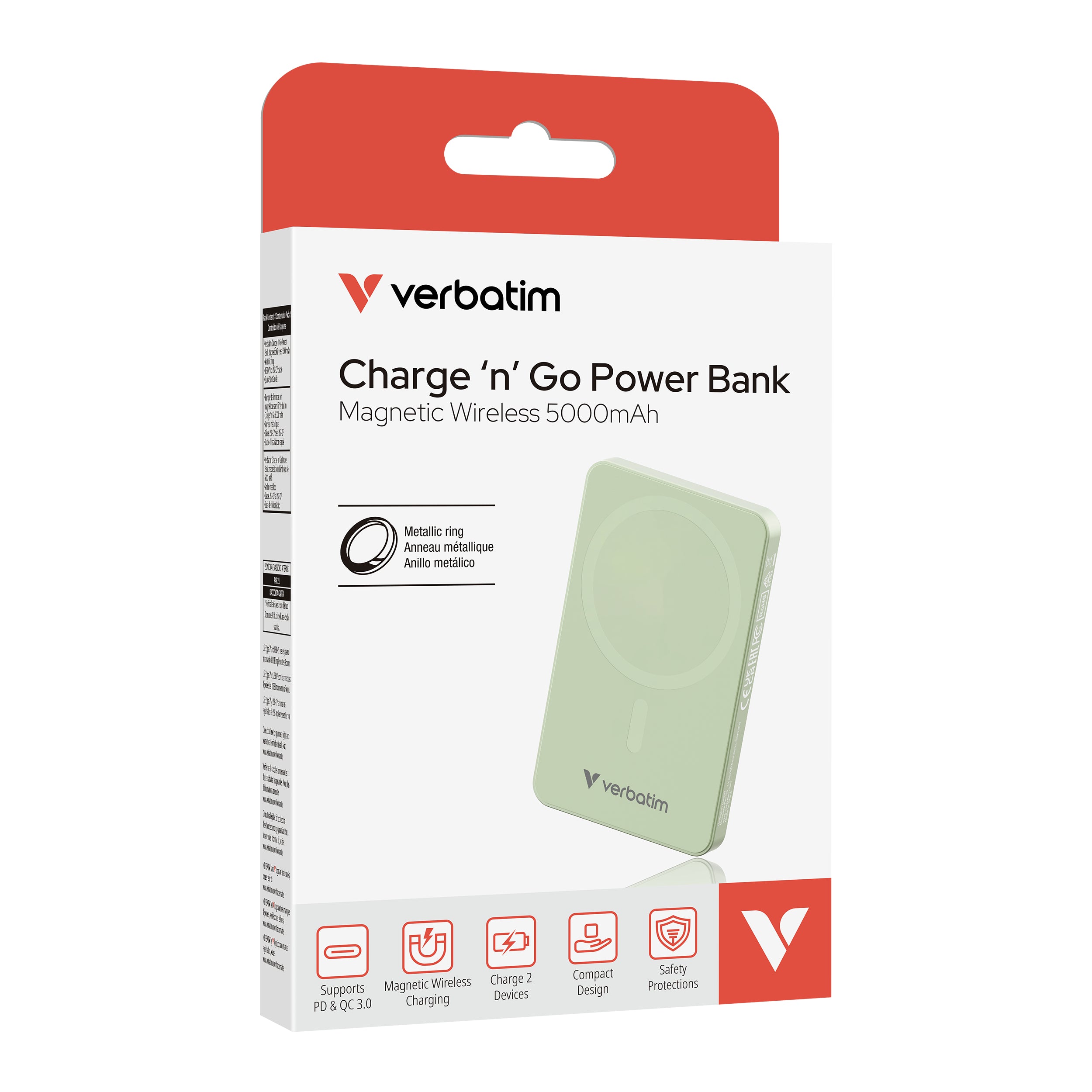VERBATIM CHARGE N GO ESSENTIALS POWER BANK MAGNETIC WIRELESS 5000MAH GREEN WCF (P)
