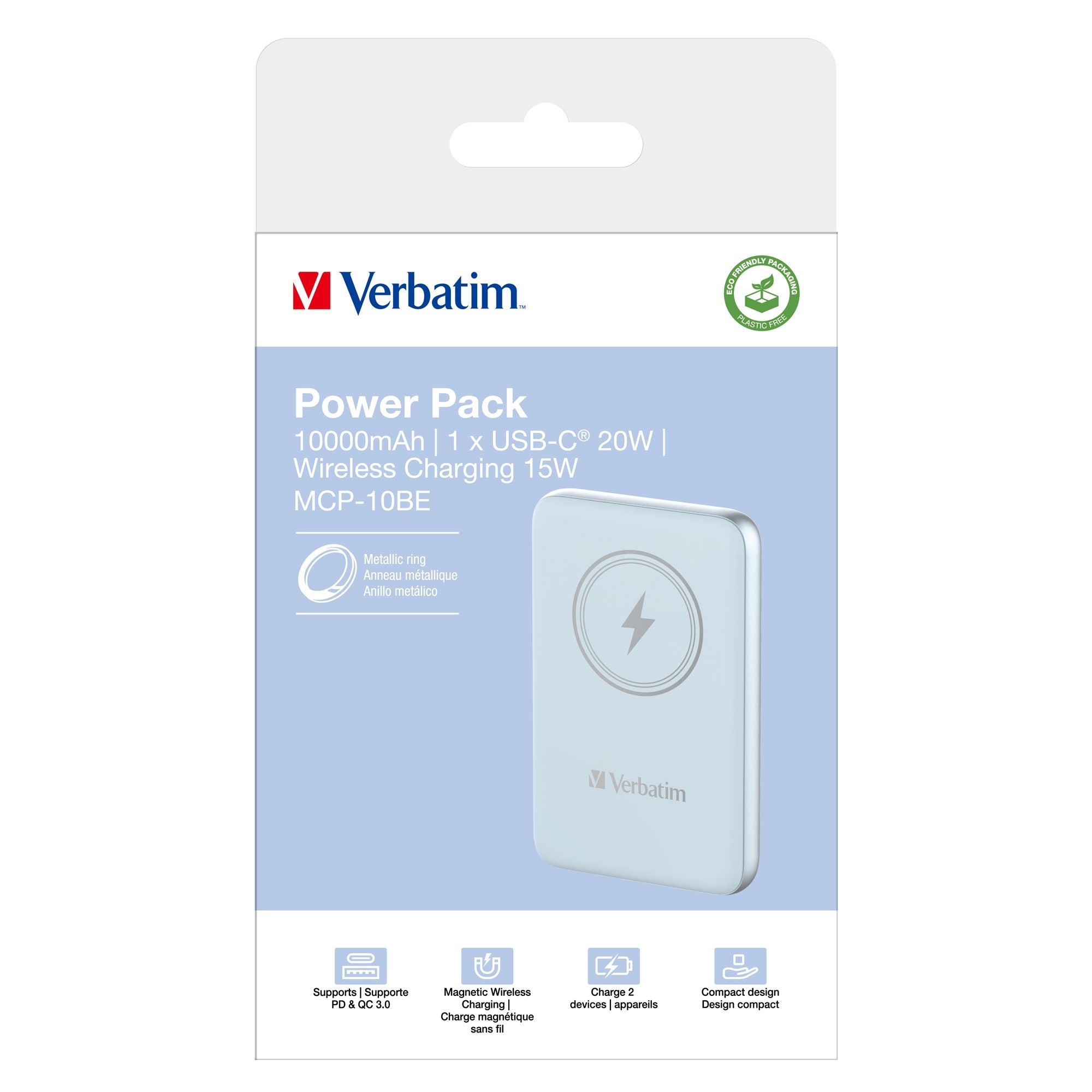 VERBATIM CHARGE N GO MAGNETIC WIRELESS POWER BANK 10000 BLUE WCF (P)