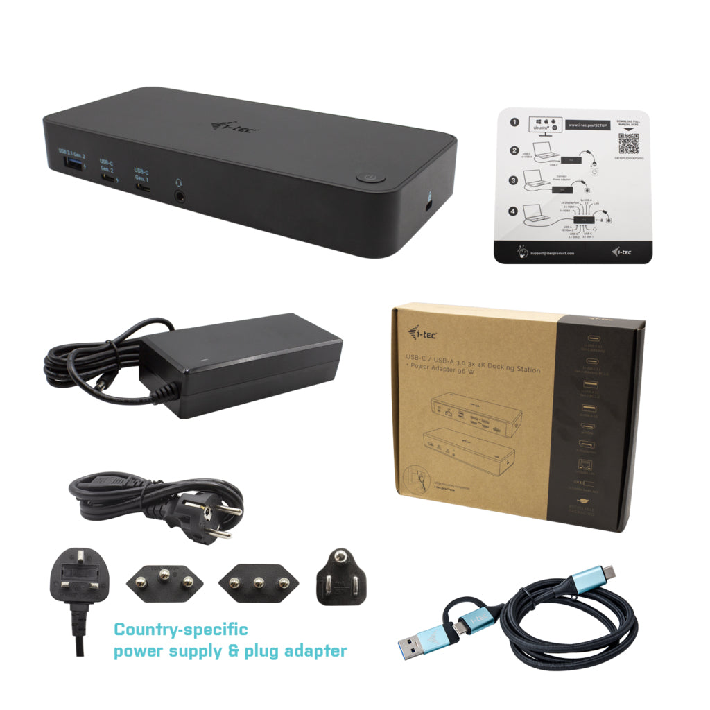 I-TEC USB 3.0/USB-C/Thunderbolt 3x 4K Docking Station 3xHDMI 2xDP GLAN 2xUSB-C 2xUSB 3.0 3.5mm Combo Audio/Mic PD 100W