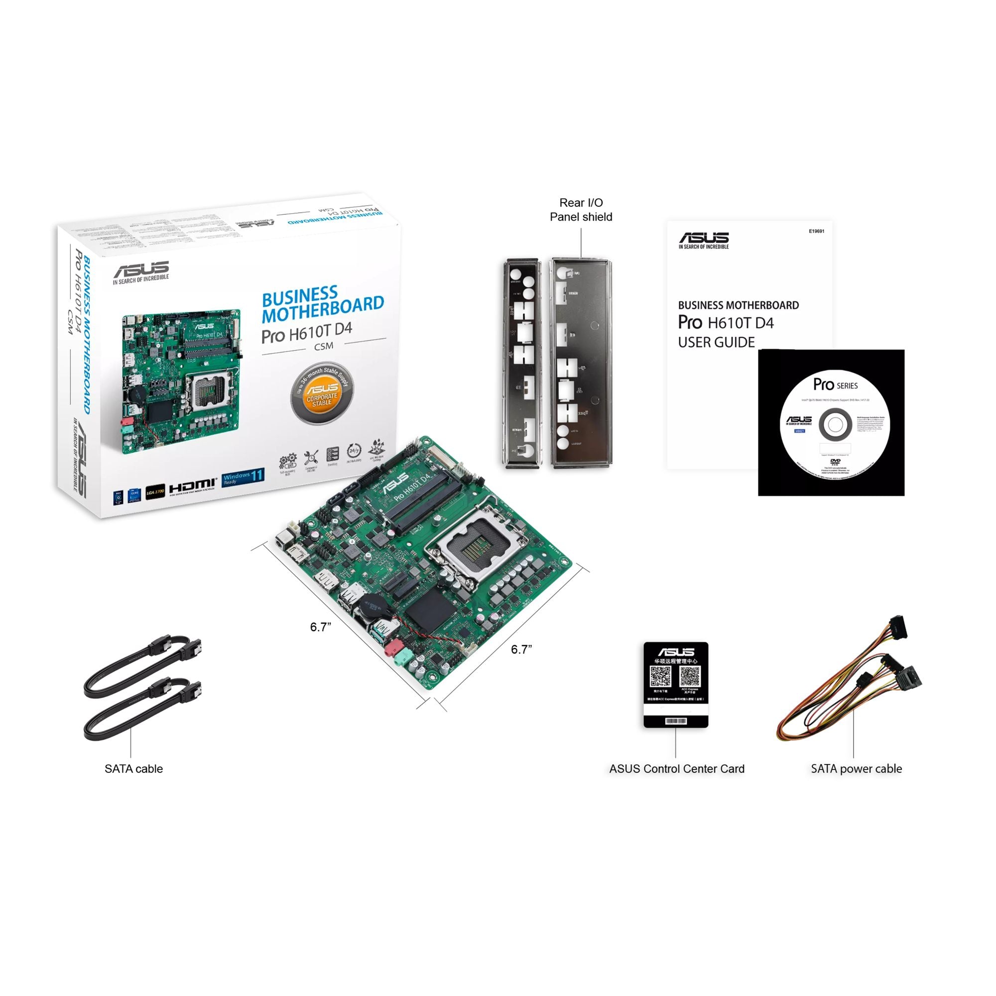 ASUS PRO H610T D4-CSM LGA1700 DDR4 1xHDMI 2.1 1xDP 1xPCIe 2xM.2 2xSATA 4xUSB Thin Mini ITX MB