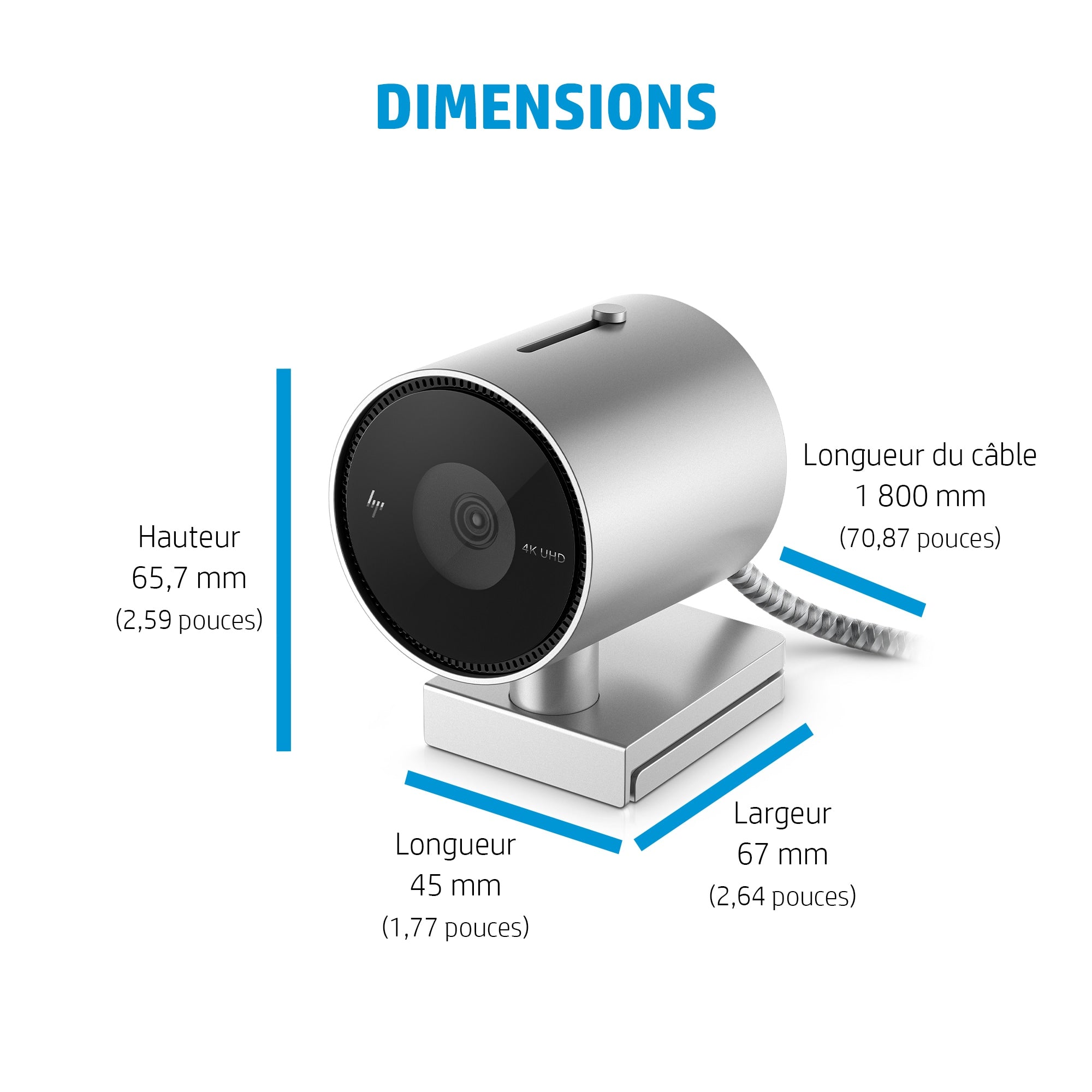 HP 950 4K webcam 3840 x 2160 pixels USB 3.2 Gen 1 (3.1 Gen 1) Noir, Argent