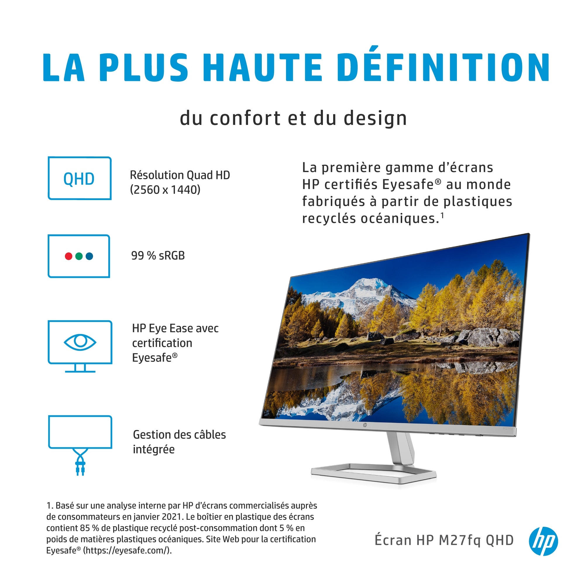 "HP M27fq QHD Monitor écran plat de PC 68,6 cm (27"") 2560 x 1440 pixels Quad HD LCD Argent"