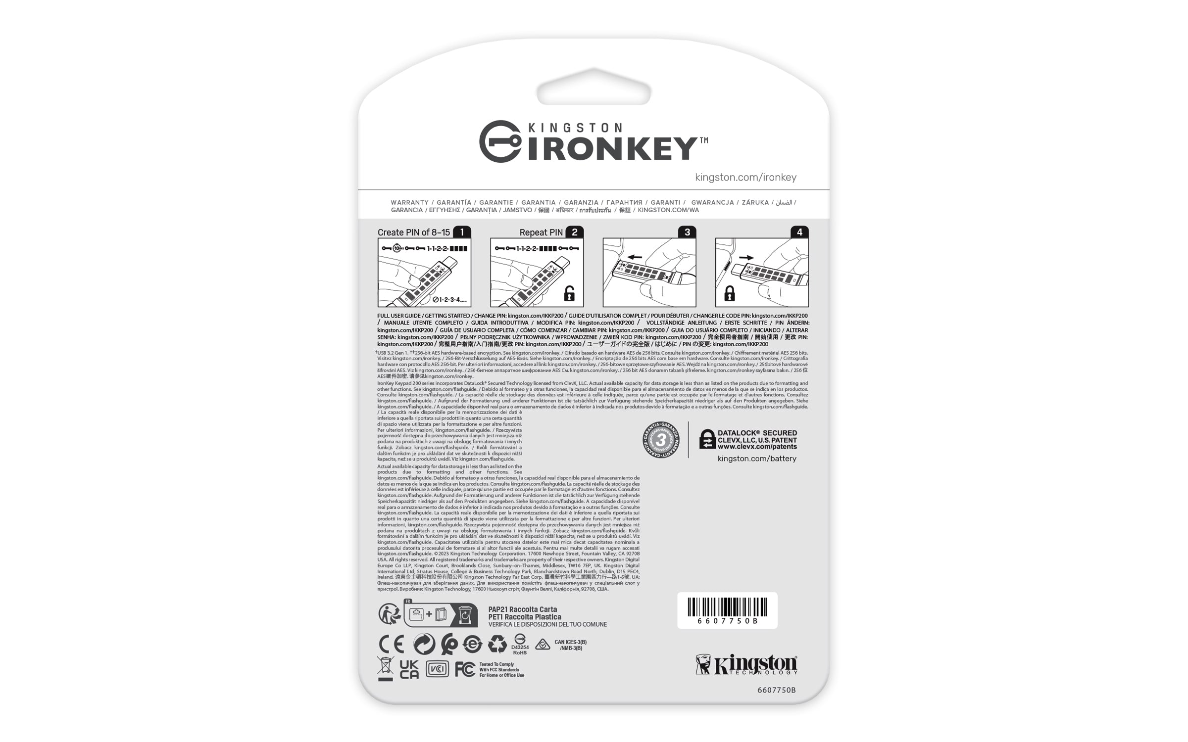KINGSTON 64Go USB-C IronKey Keypad 200C FIPS 140-3 Lvl 3 Pending AES-256