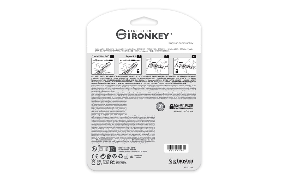 KINGSTON 64Go USB-C IronKey Keypad 200C FIPS 140-3 Lvl 3 Pending AES-256
