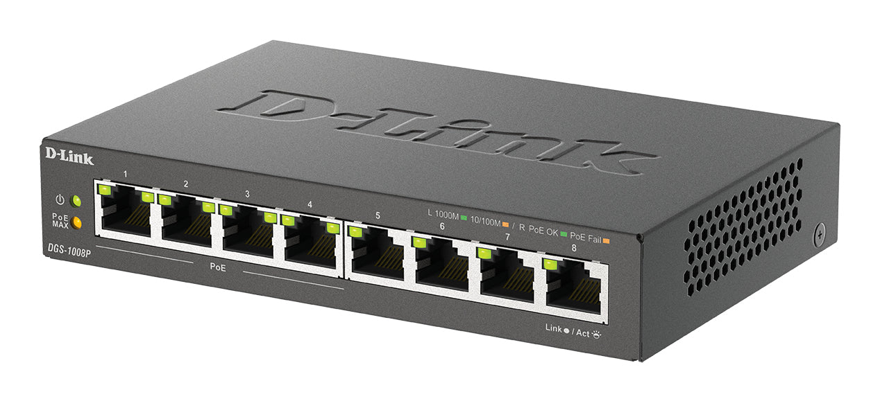 D-LINK Switch gigabit ethernet non admin 8 ports 10/100/1000Mbps dont 4 PoE