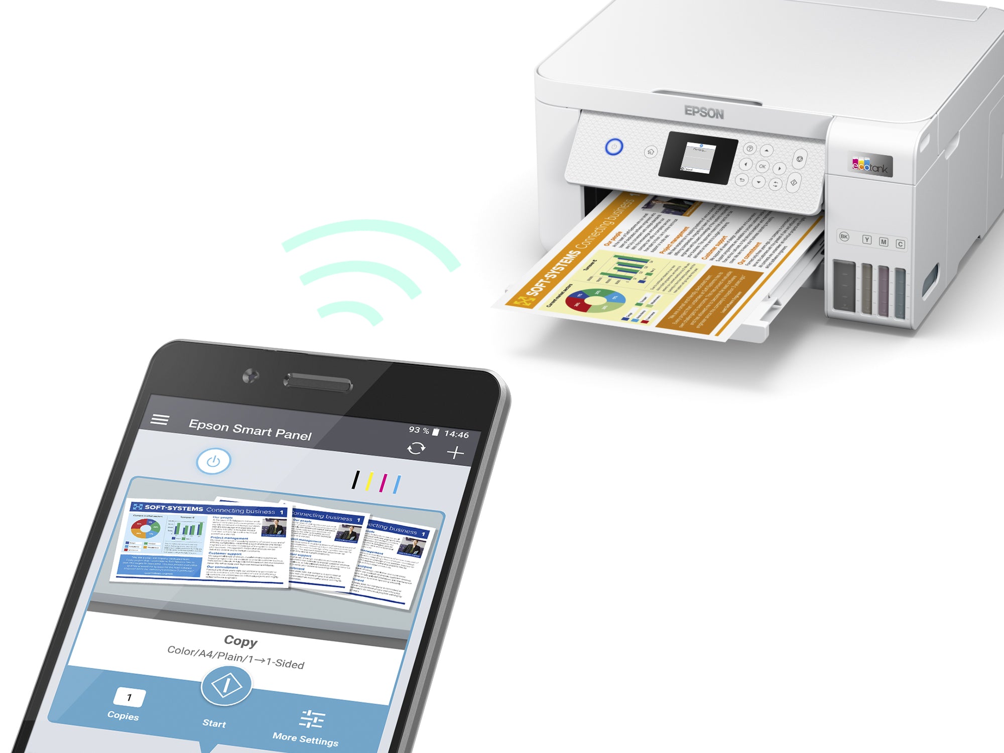 EPSON EcoTank ET-2856 MFP colour ink-jet refillable A4 10.5ppm print 100 sheets USB Wi-Fi white