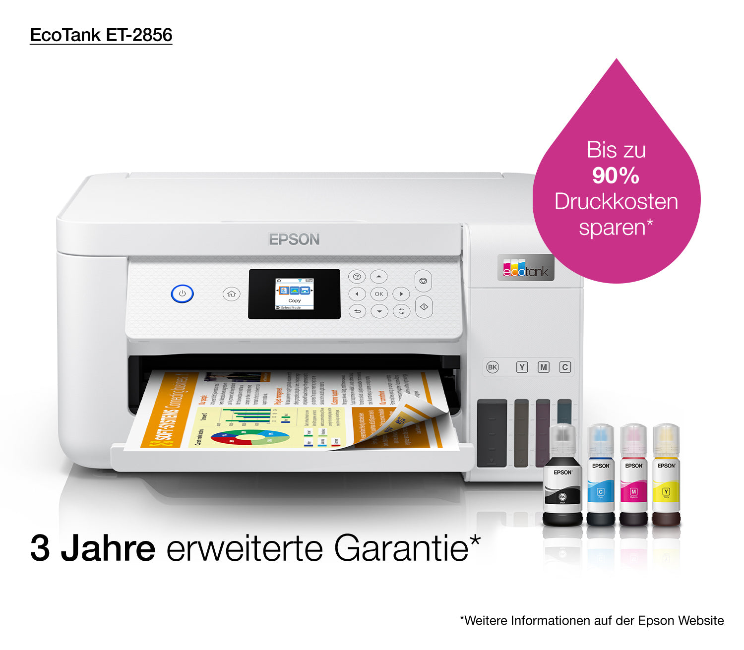 EPSON EcoTank ET-2856 MFP colour ink-jet refillable A4 10.5ppm print 100 sheets USB Wi-Fi white