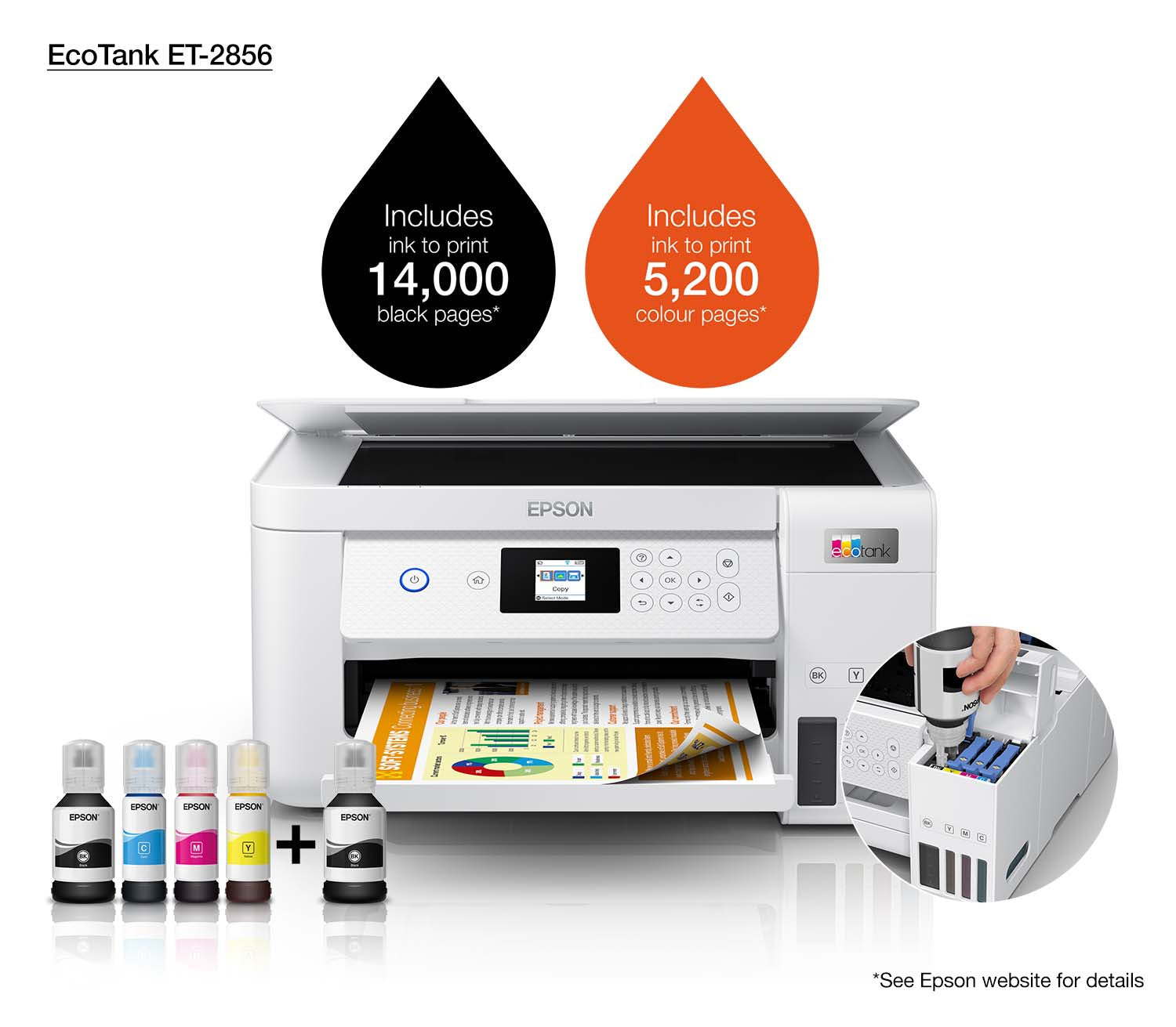 EPSON EcoTank ET-2856 MFP colour ink-jet refillable A4 10.5ppm print 100 sheets USB Wi-Fi white