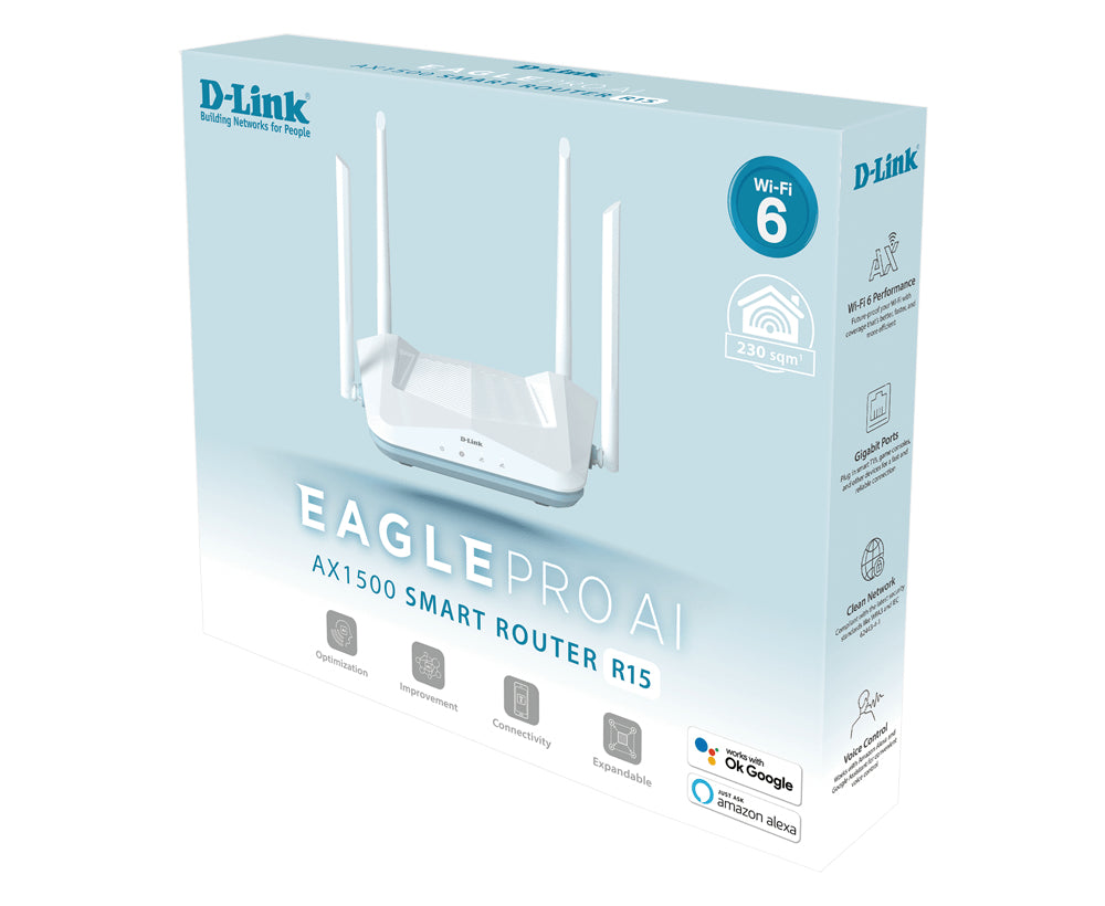 D-Link AX1500 R15 routeur sans fil Gigabit Ethernet Bi-bande (2,4 GHz / 5 GHz) Blanc