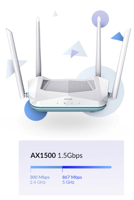 D-Link AX1500 R15 routeur sans fil Gigabit Ethernet Bi-bande (2,4 GHz / 5 GHz) Blanc