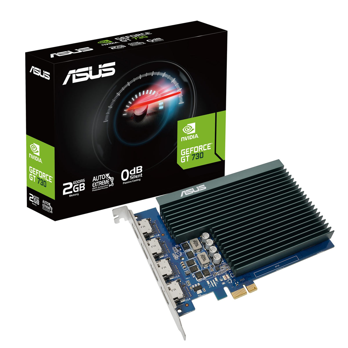 ASUS GT730-4H-SL-2GD5 2Go GDDR5 Memory PCIe 2.0 4xHDMI Ports Single-slot Design Passive Cooling