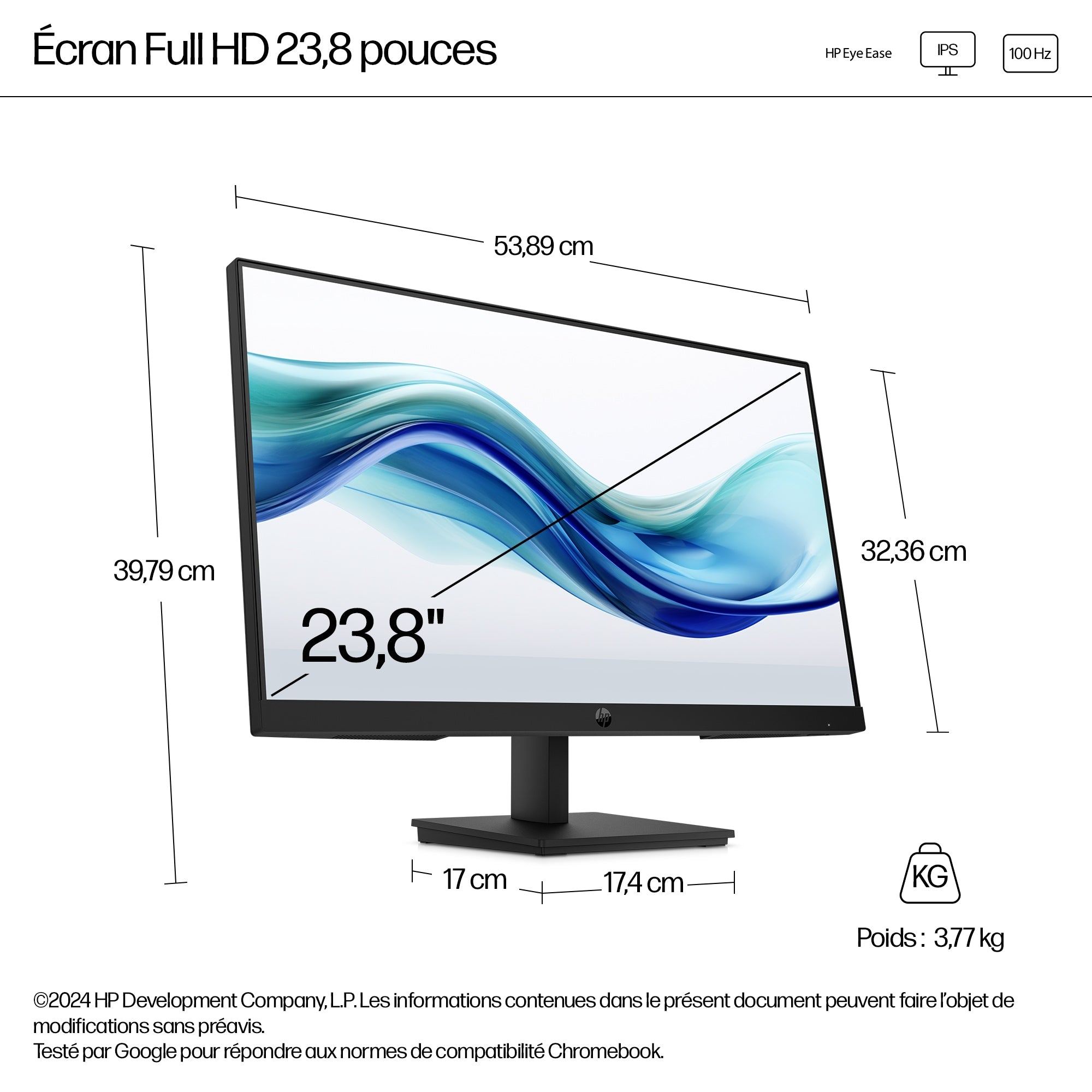 HP Écran Series 3 Pro 324pf 23.8p Moniteur 24 FHD 1920x1080 HDMI VGA DisplayPort 3/3/0